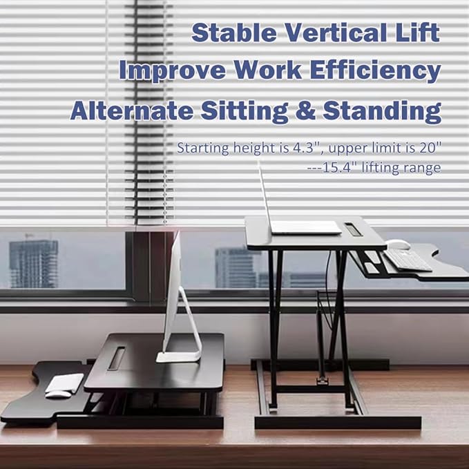 Standing Desk Converter 32 Inch, Height Adjustable Sit-Stand Workstation, Dual Monitor Riser with Wide Keyboard Tray - Office & Home Use, Black (Black)