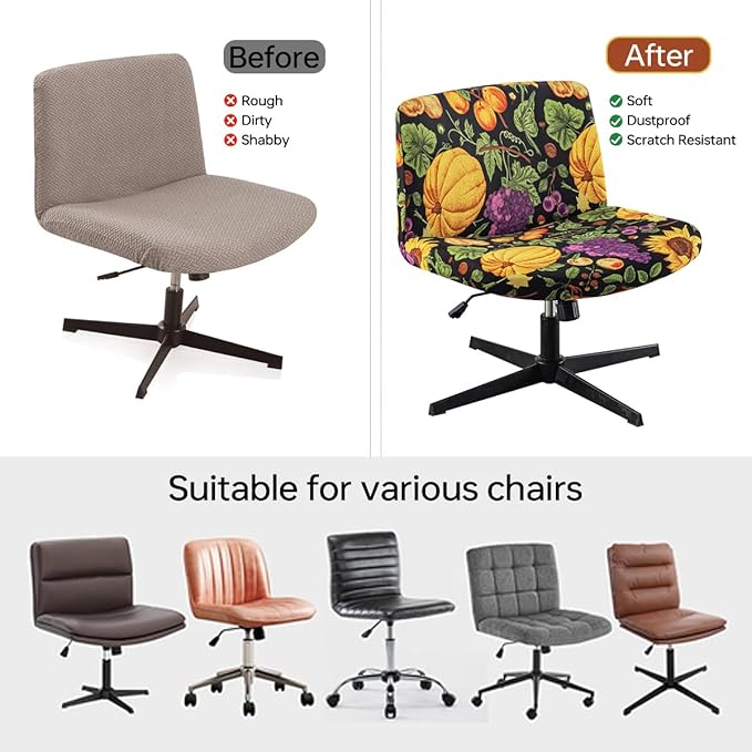 Armless Chair Slipcover Stretch Criss Cross Chair Cover, Mid Back Wide Seat Accent Chair Covers,Modern Vanity Chair Cover for Office Desk (Pumpkin)