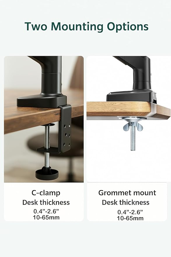 ArcadeX Single Monitor Mount, 13 to 32 Inch Gas Monitor Arm, Adjustable Stand, Vesa Mount with Clamp and Grommet Base - Fits 4.4 to 22lbs LED Computer Monitors (Black)
