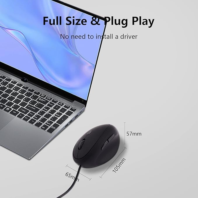 Wired Mouse Vertical Ergonomic Optical Mouse USB Mice Corded Mouse for Computer/Laptop/PC/Desktop/Mac/Office/Desktop, Better for Small Medium Sized Hands, with Cord, with Side Buttons, Gifts