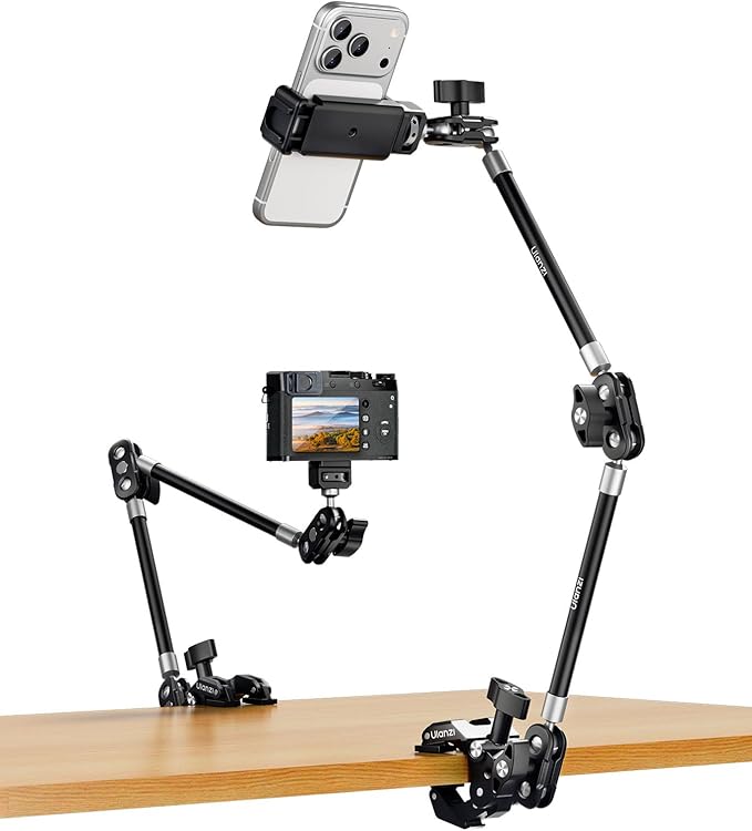 ULANZI CO78 22" Magic Arm with Super Clamp Desk C Clamp, 1kg Load Articulating Arm, Overhead Phone Mount Holder for Compact Camera, Action Camera, Small Video Light, Cell Phone,Monitors