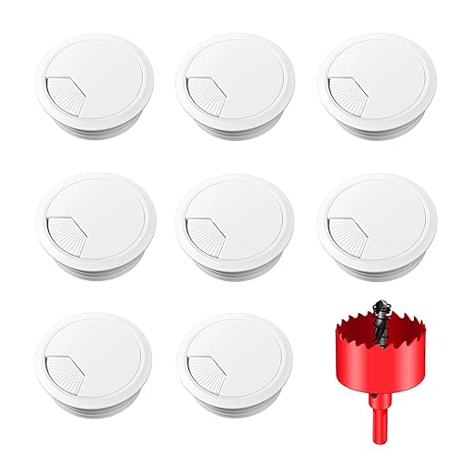 TuTuYa 8PCS Desk Grommet, Desk Grommet White 2 Inch（50 mm) Desk Cable Grommet Desk Cable Hole Cover with Hole Saw, Ideal Solution for Office and Home Table Cable (White, 2 Inch_50 mm)