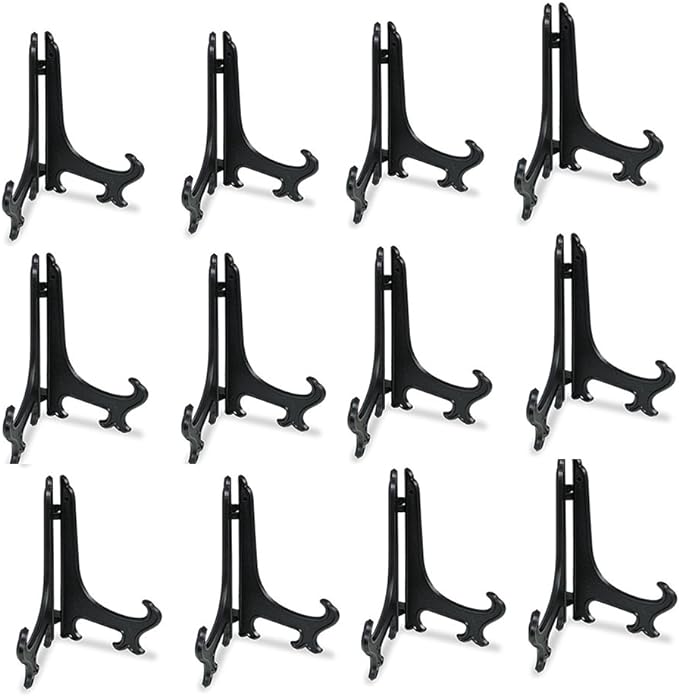 Artliving 5 Inch Black 12pcs/Set Plastic Easels Plate Display Stands Picture Frame Stand Holder