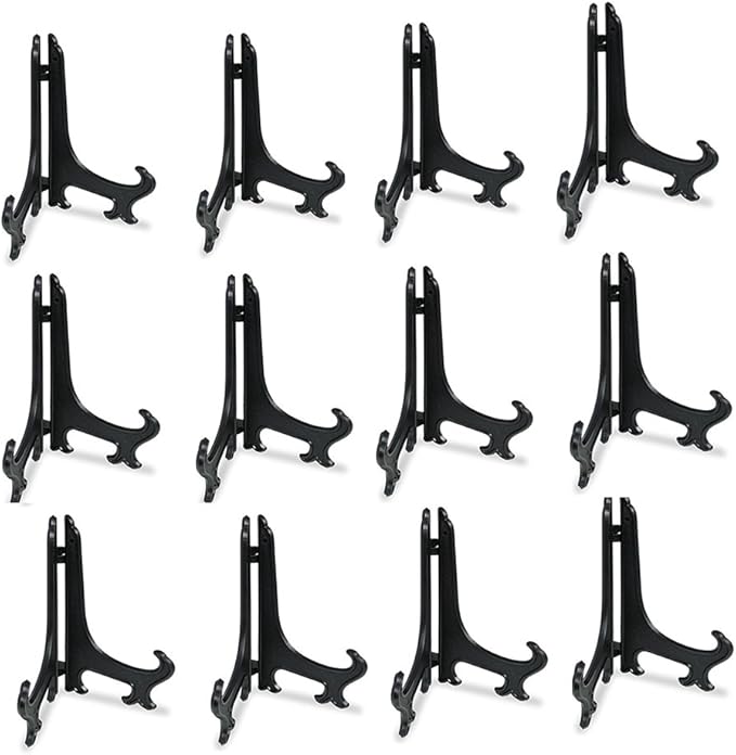 Artliving 4 Inch Black 12pcs/Set Plastic Easels Plate Display Stands Picture Frame Stand Holder