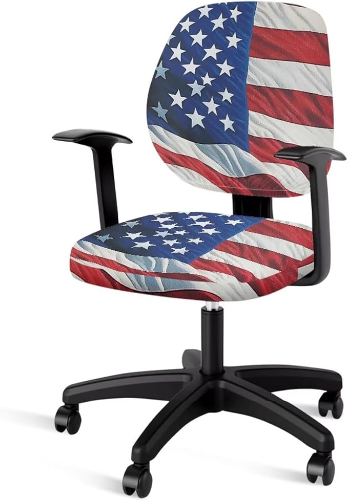 GLENLCWE Computer Office Chair Cover Protective American Flag Standard Size Easy to Install Seat Cushion Split Protectors Stretch Patriotic Decoration