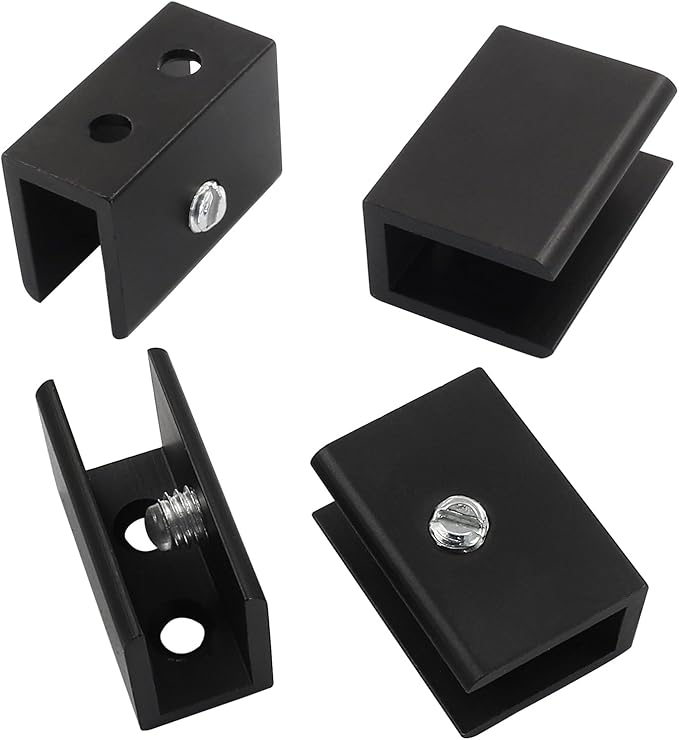 Hordion 12 Pack Square Glass Clamp, Aluminum Alloy Shelf Clamp Clip Glass Holder Support Bracket for 5-8 mm Thick Glass, Black