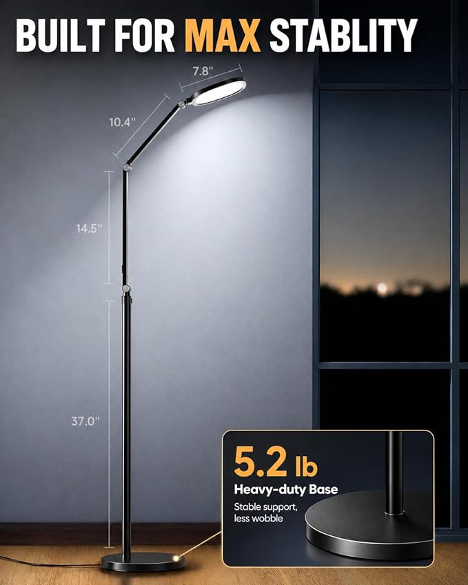 Eye-Caring LED Floor Lamp for Office, Reading, and Crafting, 69" Dimmable Office Lamp, Standing Reading Lamp with 30 Lighting Modes, Remote &Touch Control, Memory, Timer & Adjustable Swing Arm, CRI 97