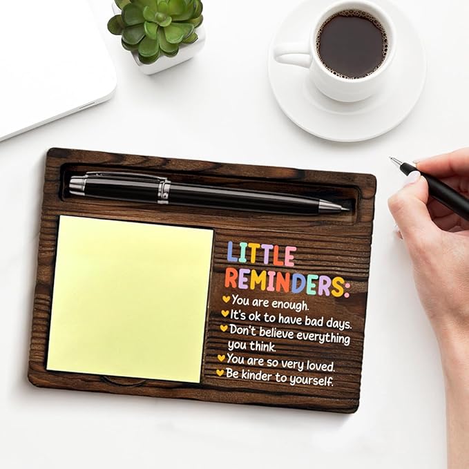 Encouragement Sticky Note Holder Mental Health Gifts for Women, Positive Affirmations Little Reminders Post It Note Dispenser for Office Cubicle Desk Decor