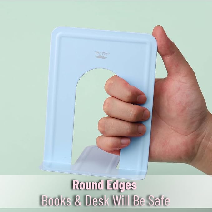 Mr. Pen- Book Ends, 4 Pack, Light Blue, Heavy Duty Metal Bookends for Shelves, Book Holders for Shelves, Metal Bookends
