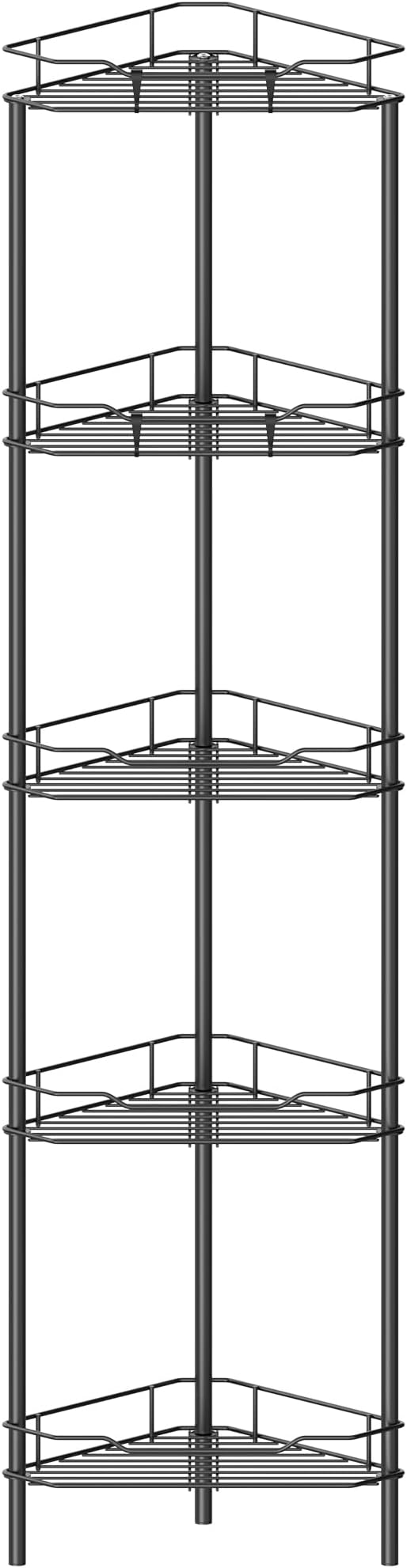 HuggieGems 5 Tier Floor Standing Corner Shower Caddy Organizer Shelf with Hooks, Bathroom Shelves Stand Rack, Black