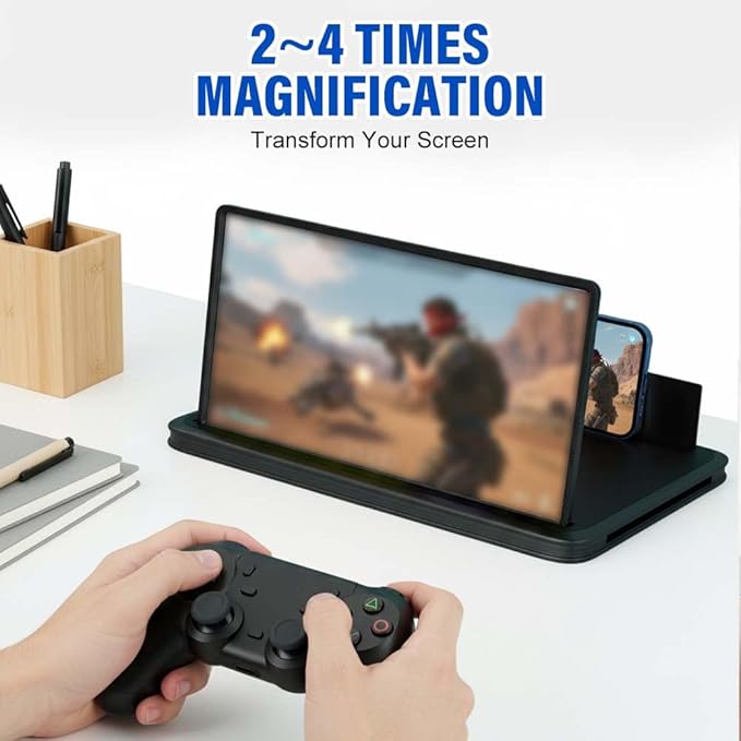 Mobile Phone Magnifier Screen, 3D HD Magnifying Projector Screen Enlarger for Movies Videos and Gaming, Foldable Phone Stand with Screen Amplifier, Compatible with All Smartphones (Black A, 12inch)