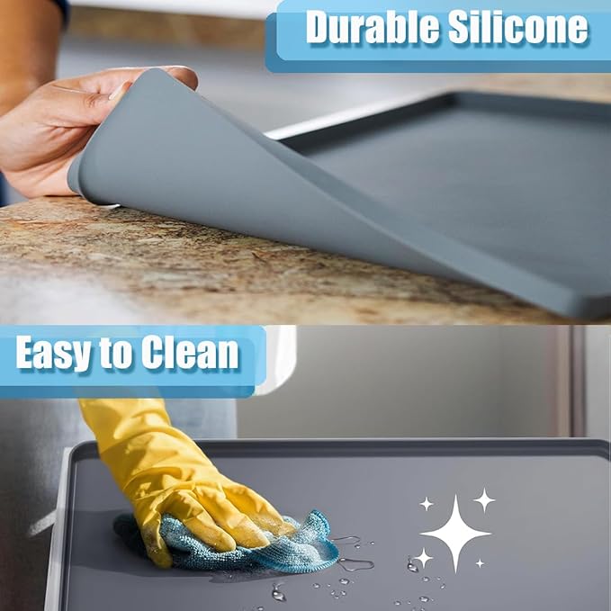 Humidifier Mat Humidifiers Drip Pan for Room Leaks, Silicone Mat for Bedroom Humidifiers with Raised Edge, Humidifier Tray Floor Mat Table Pad, Non-Slip Waterproof Pan Size 17"x15"