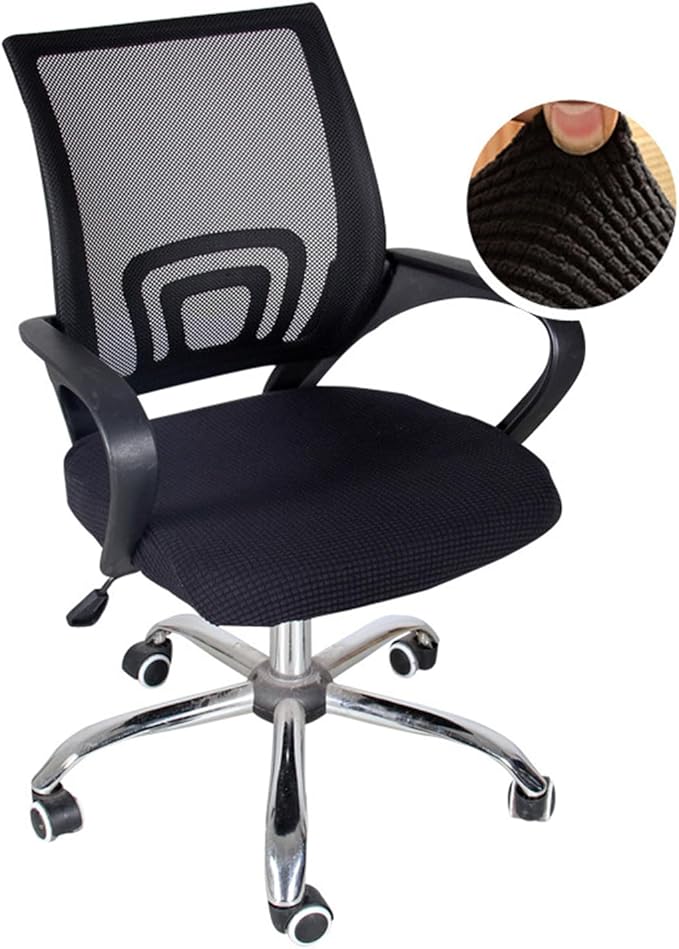 Yikko Office Chair Covers, Elastic Stretch Computer Chair Seat Slipcovers Super Fit Anti-dust Desk Seat Cover Spandex Removable Washable Kitchen Chair Protective Cover (Black)