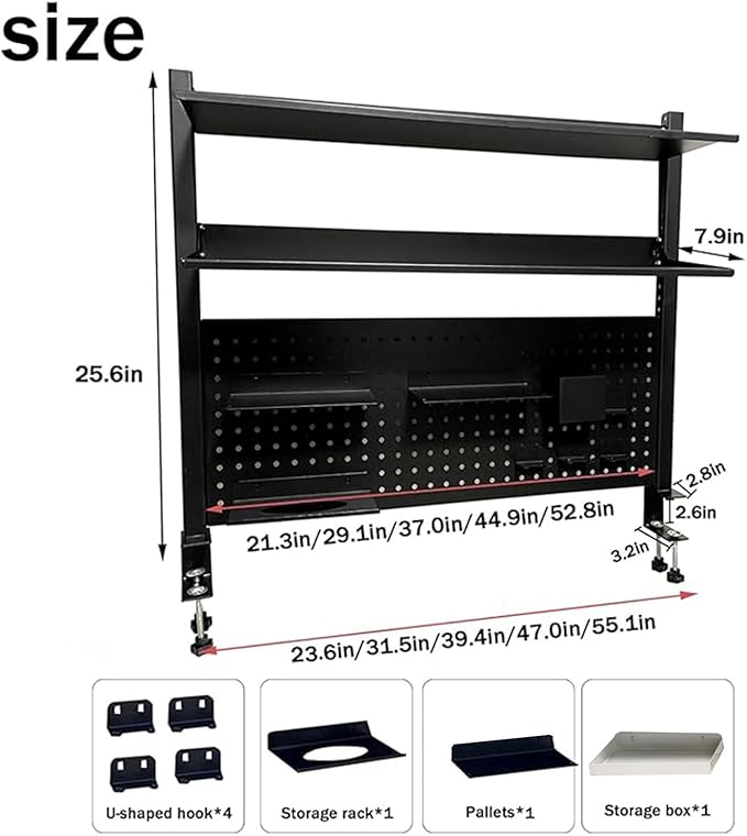 Clamp on Desk Organizer Shelf, Desk Extender with Pegboard, Gaming/Computer Desk Accessories with Shelf, Privacy Panel for Office, Clamp-on Desktop Shelving Syste (Black, 31.5in/80cm)