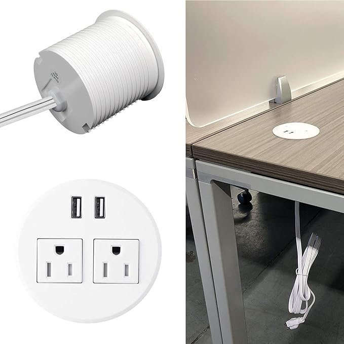 Desk Power Grommet with USB Ports 3.15 Inch Desktop Outlet Recessed Power Bar for Countertop Sofa Cabinet Conference (White)