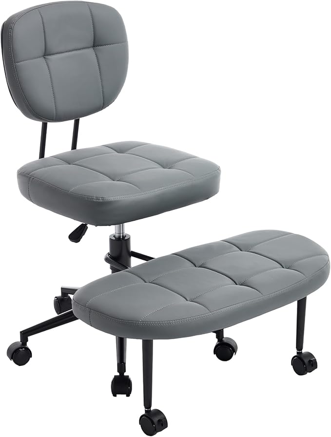 Criss Cross Chair Armless Office Chair for Cross Legged Sitting, 300lb Heavy Duty Ergonomic Desk Chair for ADHD, Adjustable Meditation Yoga Kneeling Chair with Brake Wheels for Home Office (Grey)