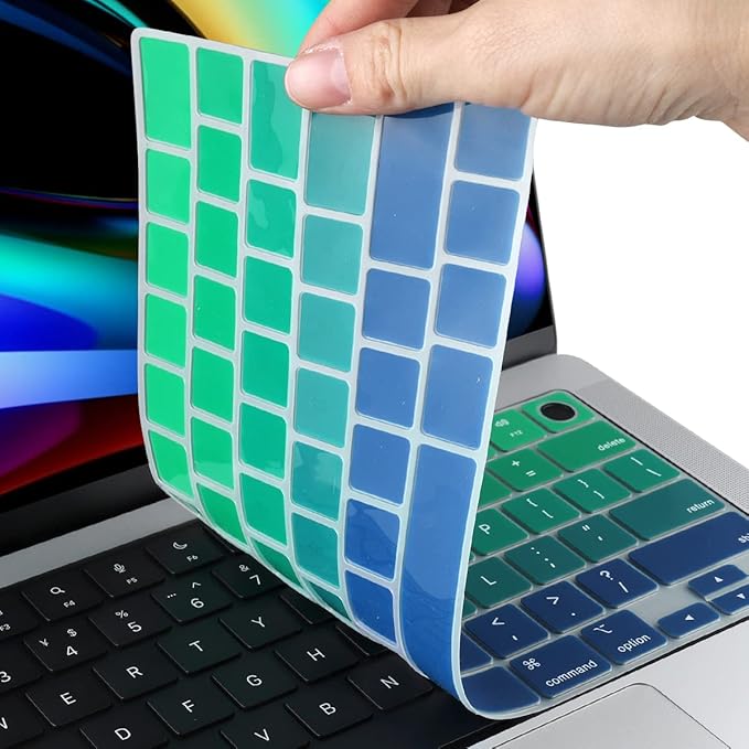 Batianda Premium Gradient Color Keyboard Cover for New MacBook Pro 14'' Pro 16'' 2024 2023 M4 M3 M2 M1 Pro/Max Chip & New MacBook Air 13 15 inch Soft-Touch Silicone Protective Skin,Gradient Green