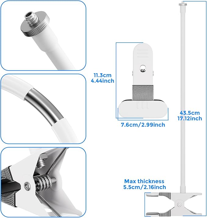 Flexible Baby Monitor Mount for VTech VM924/923, Universal Crib Camera Holder with Custom Adapter, Heavy Duty Gooseneck Nursery Stand, Twist-Lock C-Clamp No Drill Wall Shelf Attachment