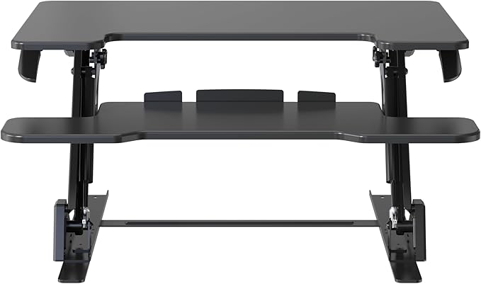 Standing Desk Converter 32 x 24 Inches - Height Adjustable Sit to Stand Riser with Keyboard Tray, Ergonomic Workstation for Home Office, Black