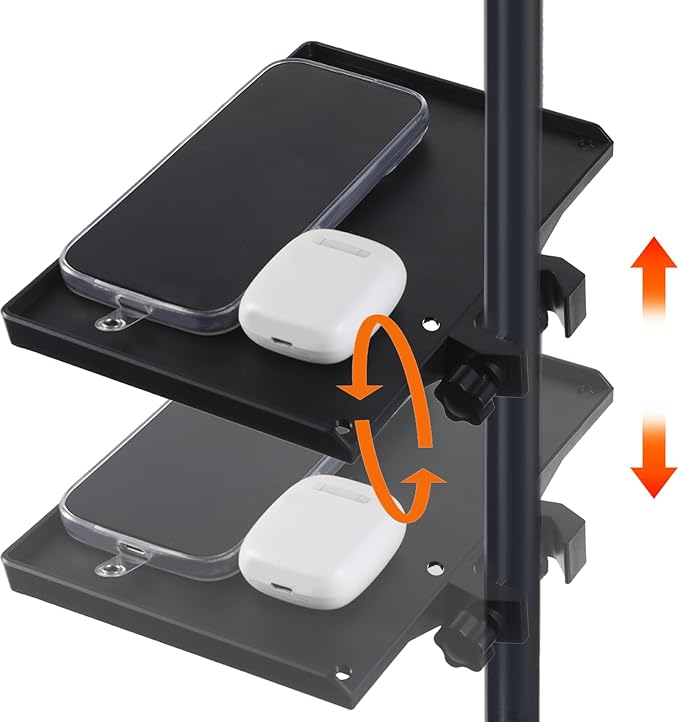 Microphone Stand Shelf Tray, 9.4" × 6.9" Plastic Shelf for Mic Stand Tray Clamp on Firm Rack Music Holder Adjustable with 4 Pound Capacity for Stage Music Sheet Recording Karaoke Podcast
