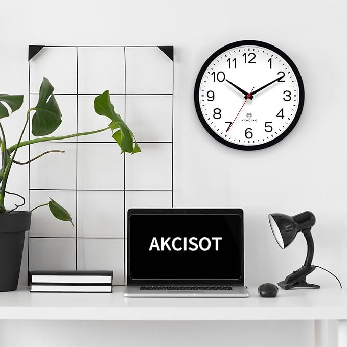 AKCISOT Atomic Black Wall Clock Analog Clocks for Indoor Kitchen, Battery Operated Clock for Bedroom Office Living Room(12 Inch)