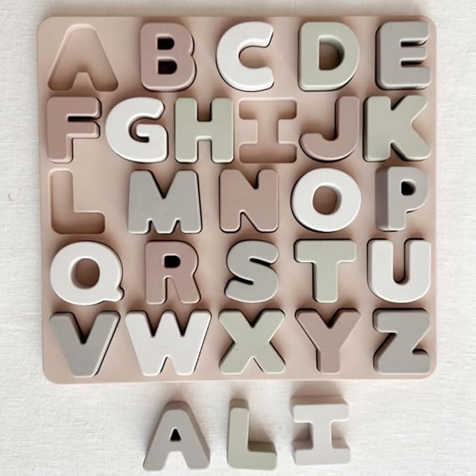 Ali+Oli Baby Soft Silicone Alphabet Puzzle Toys for Toddlers (27 Piece Set) - Montessori Learning Puzzle - Silicone Letter Shape Sorter Toy