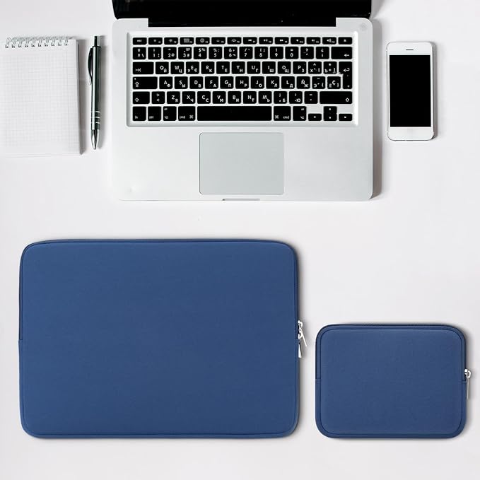 RAINYEAR Laptop Sleeve Case Compatible with 13.3 Inch Notebook Computer Tablet Chromebook 14" MacBook Pro/Max M1 M2 M3 M4 M5 Soft Carrying Bag Protective Cover with Accessories Pouch (Navy Blue)