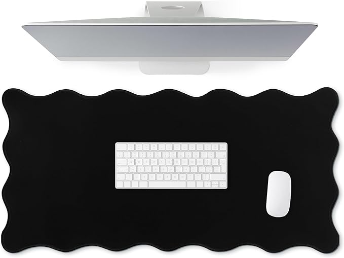 Hahafelt Scalloped Desk Mat Large Scalloped Piping Cute Desk Mat Aesthetic Preppy Table Pad Large Nonslip Pad with Edge Stitching Waterproof Gaming(Black,31.5 x 15.8 Inches)