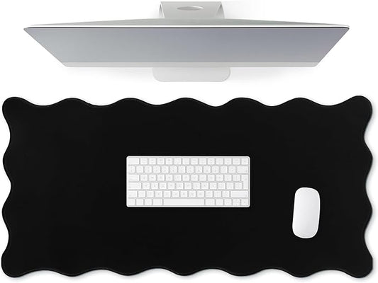 Hahafelt Scalloped Desk Mat Large Scalloped Piping Cute Desk Mat Aesthetic Preppy Table Pad Large Nonslip Pad with Edge Stitching Waterproof Gaming(Black,31.5 x 15.8 Inches)