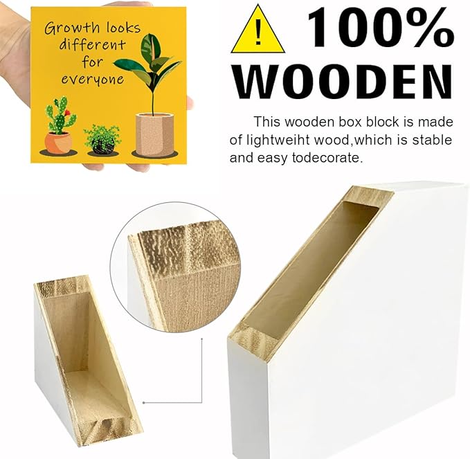 LVQHI Inspirational Desk Sign,Growth Looks Different for Everyone Plant Motivational Wooden Block Sign for Home Bedroom Office Desk Decor Saffron 5“L x 5"W x 1.2"H