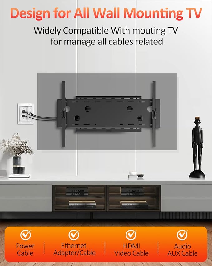 Elecpow in Wall Cable Management Kit, Hide TV Power Cables & Low Voltage Wires Behind The Wall, Recessed Outlet for Wall Mounting TV