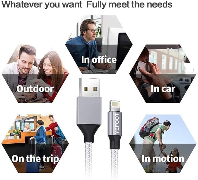 [Apple MFi Certified] 6Pack(3/3/6/6/6/10FT) iPhone Charger Nylon Braided Fast Charging Lightning Cable Compatible iPhone 14Pro/14/13Pro/13/12Pro/12/11and More-Silver&White