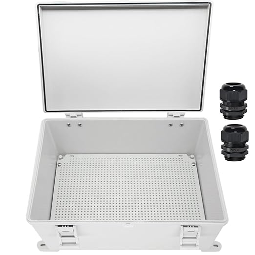 Zulkit Junction Box ABS Plastic Waterproof IP65 Electrical Boxes Hinged Shell Outdoor Universal Project Enclosure with Mounting Plate and Wall Brackets Grey 15.7x11.8X 7.1inch (400x300x180 mm)
