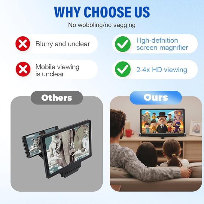Mobile Phone Magnifier Screen, 3D HD Magnifying Projector Screen Enlarger for Movies Videos and Gaming, Foldable Phone Stand with Screen Amplifier, Compatible with All Smartphones (Red a, 14inch)