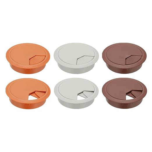 PATIKIL 3.1 Inch/80mm Desk Grommet, 6Pcs Cable Grommet Wire Management Cable Hole Cover Cord Organizer for Office Home Table Countertop, Brown/Yellow/Light Gray