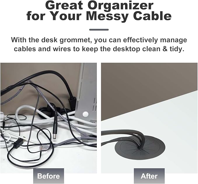 2 Pack 2 Inch Flexible Desk Grommet, ABS Cable Hole Cover for Home Office Table Wire & Cord Management- Black