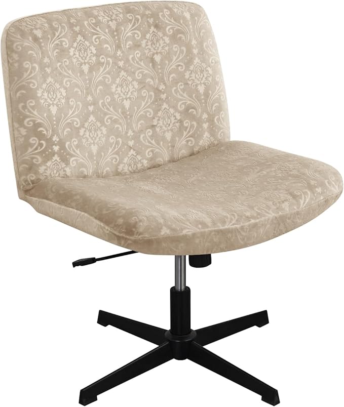 Criss Cross Chair Cover Armless Chair Slipcover Office Desk Chair Covers Velvet Embossing Mid Back Wide Seat Accent Chair Covers for Computer Chairs and Vanity Chairs(Velvet-Beige)