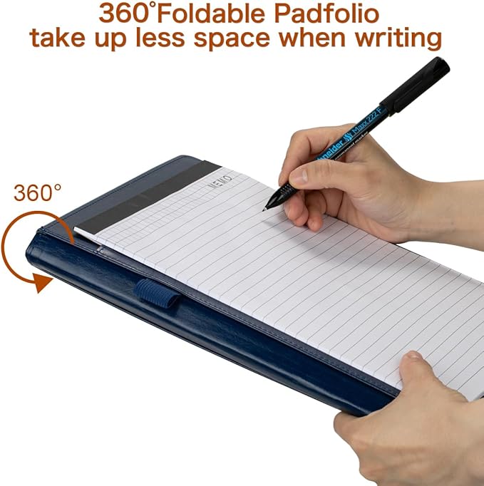 Padfolio Portfolio Binder, Faux Leather Folder, Resume Interview Legal Document Organizer, Letter Sized Writing Pad w/Business Card Holder, A4 Professional Folio for Office Conference (Blue)
