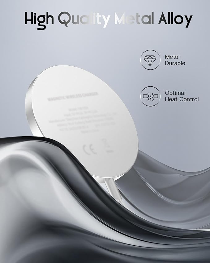 for Mag-Safe Charger, Magnetic Wireless Charger Made for iPhone 17/17 Pro/17 Pro Max/Air/16/15/14/13/12 Series, Mag Safe Charging Pad for AirPods Pro 3 2 (Silver)