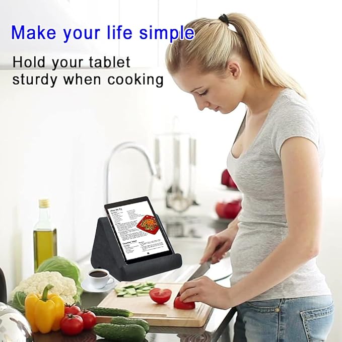 SAMHOUSING Tablet Pillow Stand - Tablet Holder Dock for Bed with Multi-Viewing Angles, Compatible with iPad Pro 9.7, 10.5,12.9 Air Mini 4 3, Kindle, Galaxy Tab, E-Reader (Dark Grey)