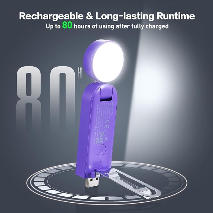 VAVOFO USB Rechargeable Book Light, Blue Light Blocking, Amber Light Clip On Bookmark Shaped Reading Light, Eye Care 6 LEDs Book Light for Bookworms Reading in Bed (Dark Purple)