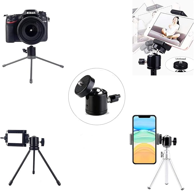 Universal 1/4" Swivel Mini Ball Head Screw Tripod Mount（2 Pack）, EszkozTA360 Degree Rotating Mount Base Adapter for DSLR Cameras HTC Vive Tripods Monopods Camcorder Light Stand…