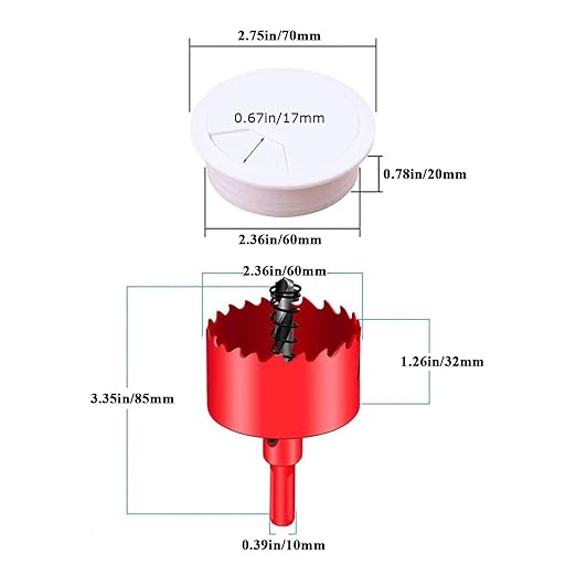 TuTuYa White Desk Grommet 2-3/8 Inch, Desk Cable Grommet 60mm Desk Cable Hole Cover with Hole Saw, Cable Pass Through, Ideal Solution for Office and Home Table Cable