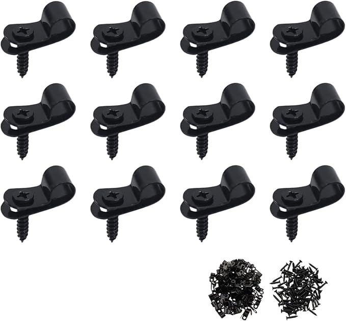Antrader R-Type Cable Clips Cable Clamp,7mm/0.28" Galvanized Steel Cable Management Cord Organizer Cable Fastener Wire Clamp with Screws,100Pcs