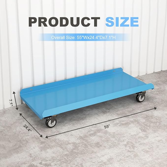 Yeeoy Rolling Horizontal Rack Pedestal with Wheels, Heavy Duty Pipe Rack Cart, Mobile Platform Base Industrial Bar Cradle Cart for Warehouse Garage Workshop Transportation, Blue