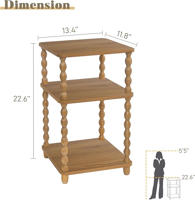 Fultyle End Table, Small Side Table with 3 Tier Open Shelf, Modern NightStand Accent Table for Small Spaces, Living Room and Office (Caramel Tan)
