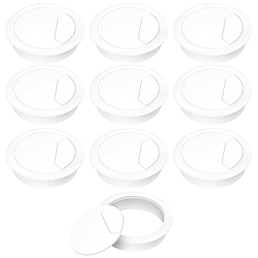 2-3/8" Spring Desk Grommet, JTemgle Plastic Cable Hole Cover Computer Table Cord Wire Organizer Caps Desktop Cord Management for Home Office TV Stands Tabletops - White, 5 Pcs