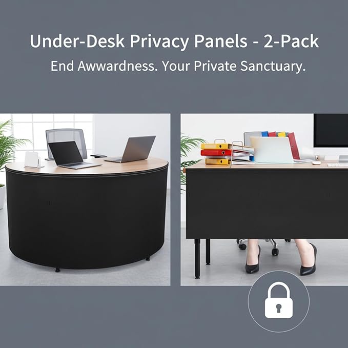 2Pcs 60 Inch Under Desk Privacy Panel, Self-Adhesive Desk Back Panel with Cable Management Pocket for Cord Organizer, Black Oxford Fabric Modesty Panels for Home Office Workstation