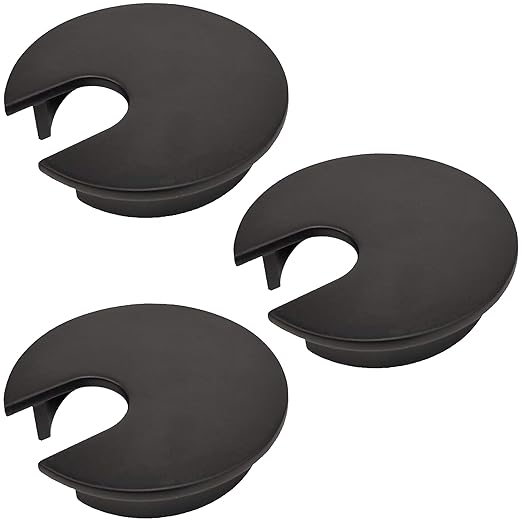 Electriduct 2" Metal Desk Grommet Cable Hole Cover Wire Cord Organizer | Black (3 Pack)