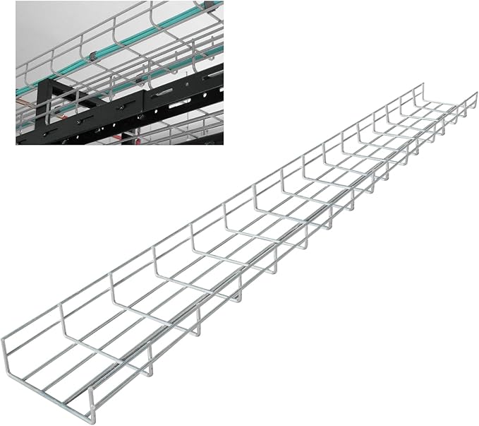Wire Mesh Cable Tray, 60" x 8" x 2", 4", or 18" | Zinc Plated Steel Cable Management Rack, Adjustable Cable Basket for Network, AV, Fiber Optic, Garage & Office Use(2Pcs)